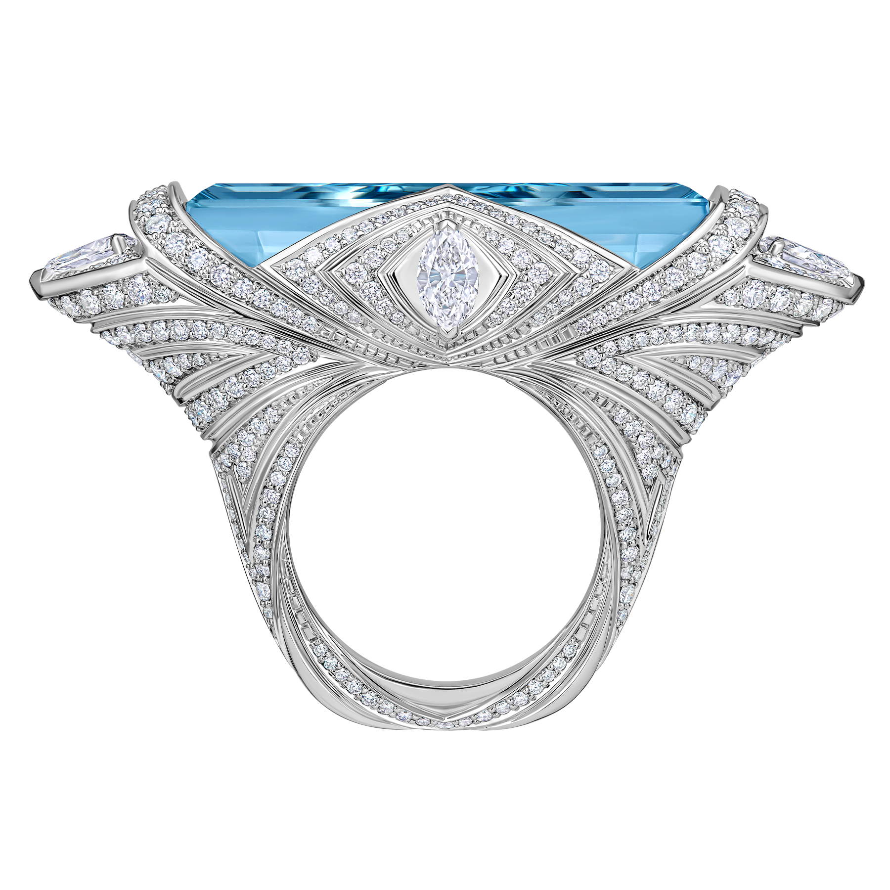 Кольцо с аквамарином и бриллиантами, белое золото