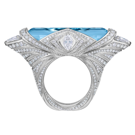 Кольцо с аквамарином и бриллиантами, белое золото 3