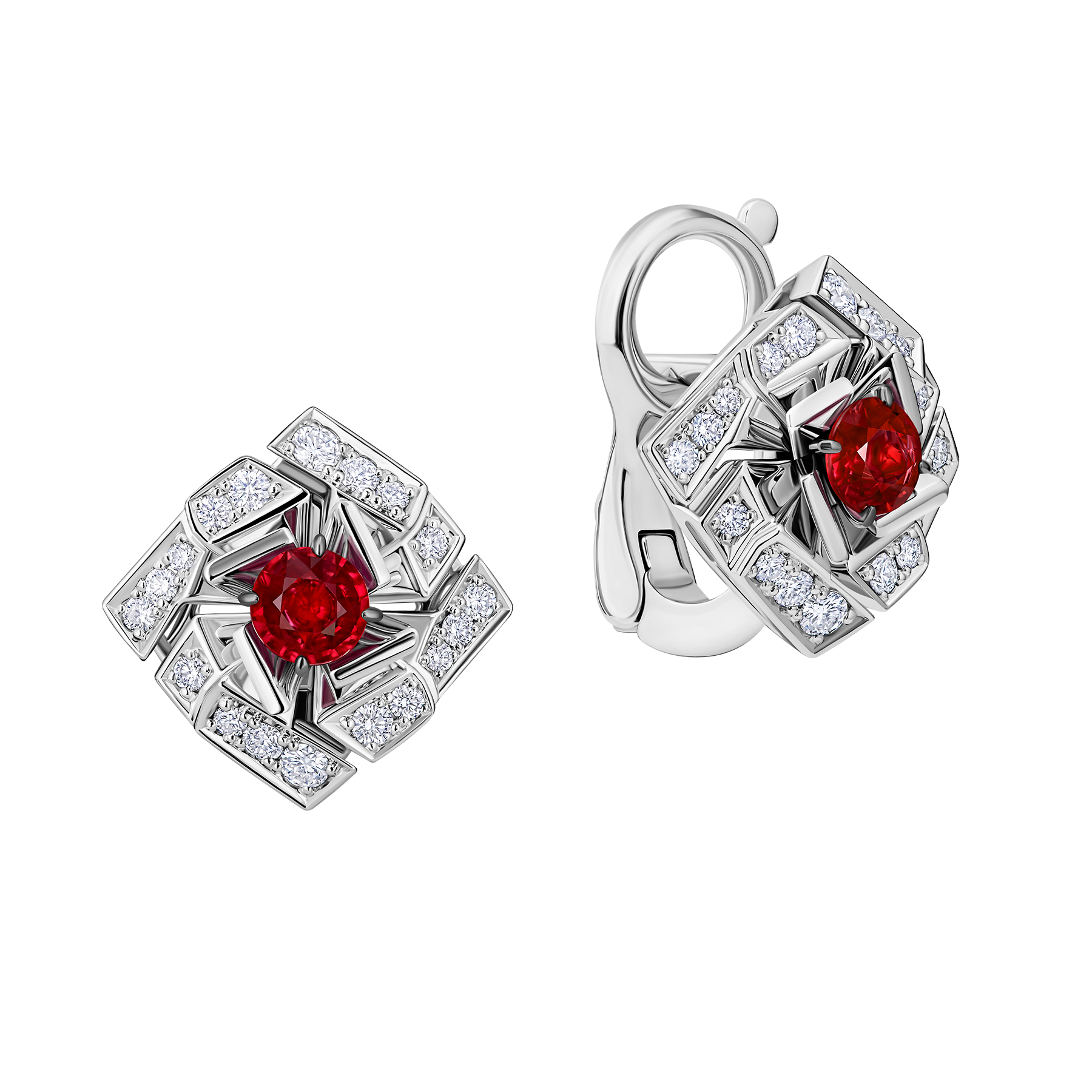 Серьги с рубинами и бриллиантами, белое золото