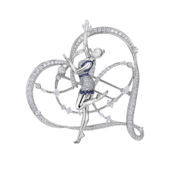 Брошь с сапфирами, рубинами и бриллиантами, белое золото