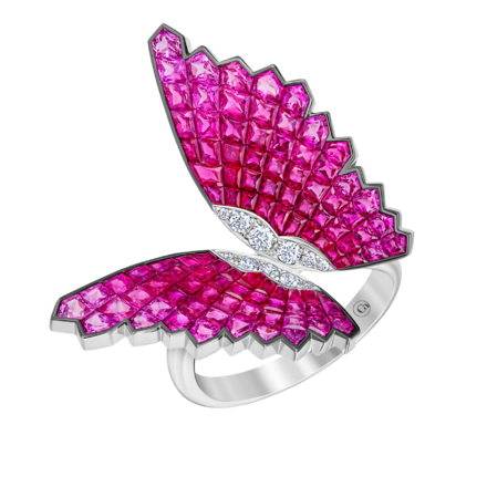 Кольцо с рубинами и бриллиантами, белое золото 1