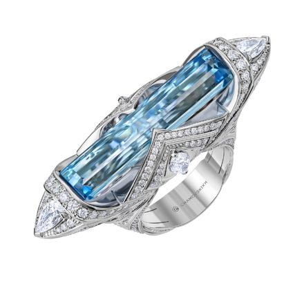 Кольцо с аквамарином и бриллиантами, белое золото 1