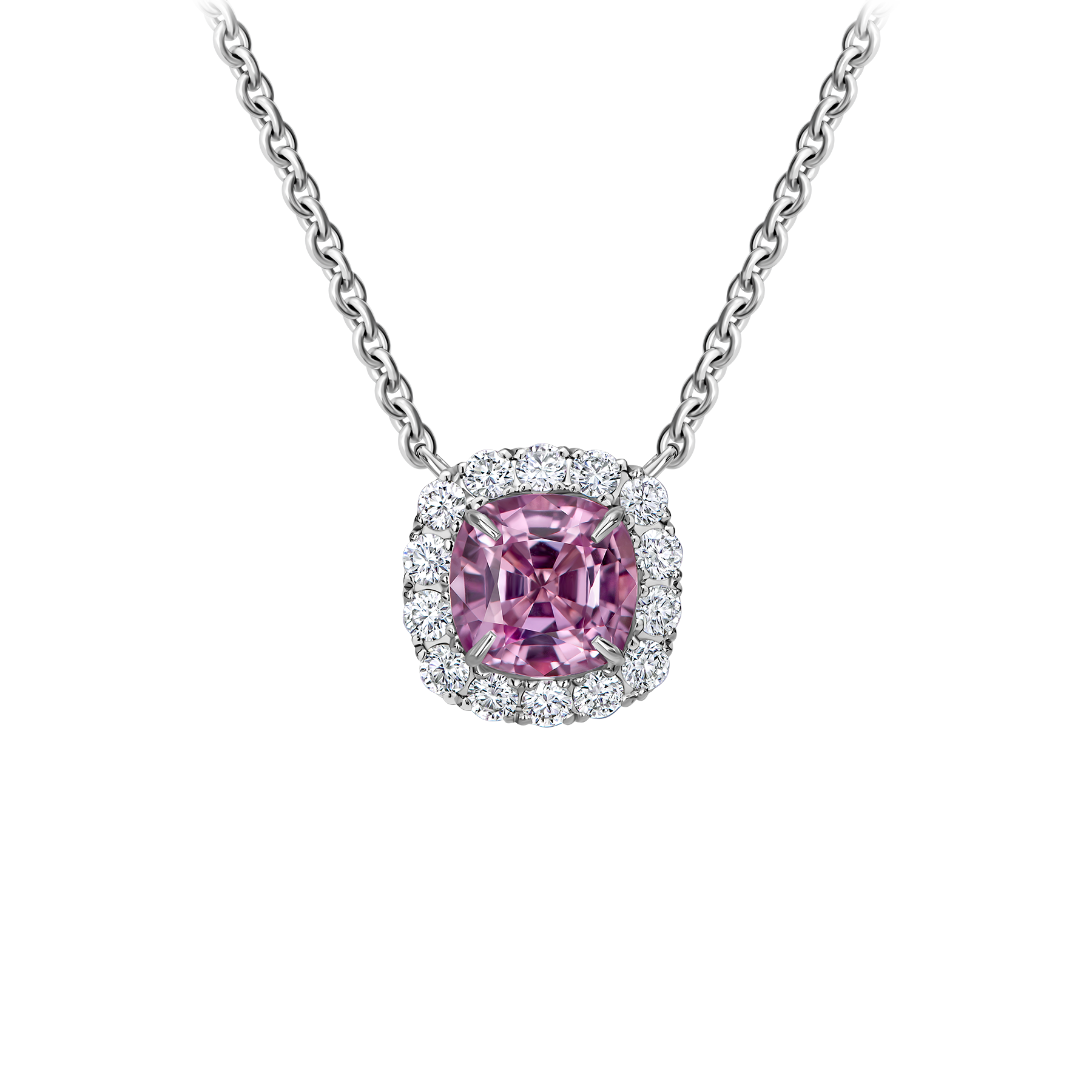 Колье с розовым сапфиром и бриллиантами, белое золото