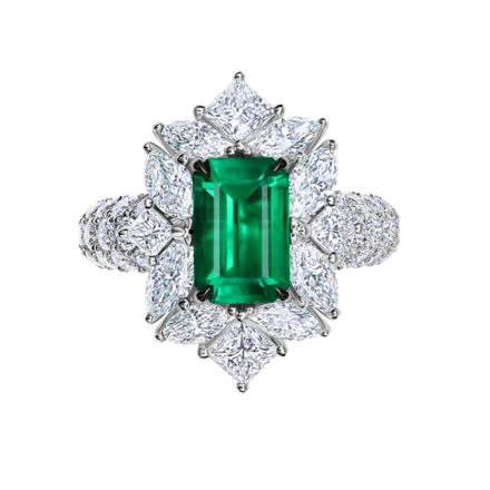 Кольцо с изумрудом и бриллиантами, белое золото 2