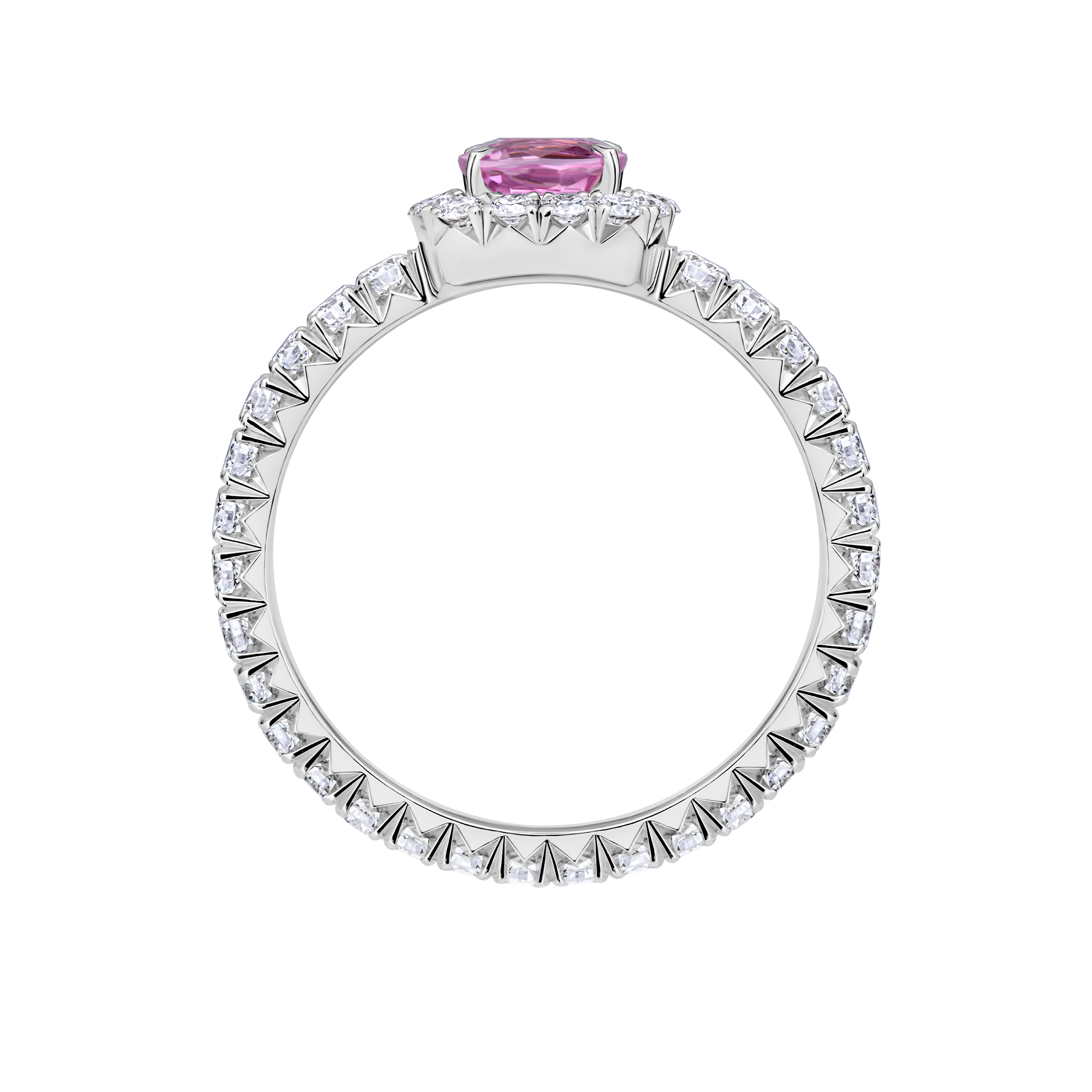 Кольцо с розовым сапфиром и бриллиантами, белое золото