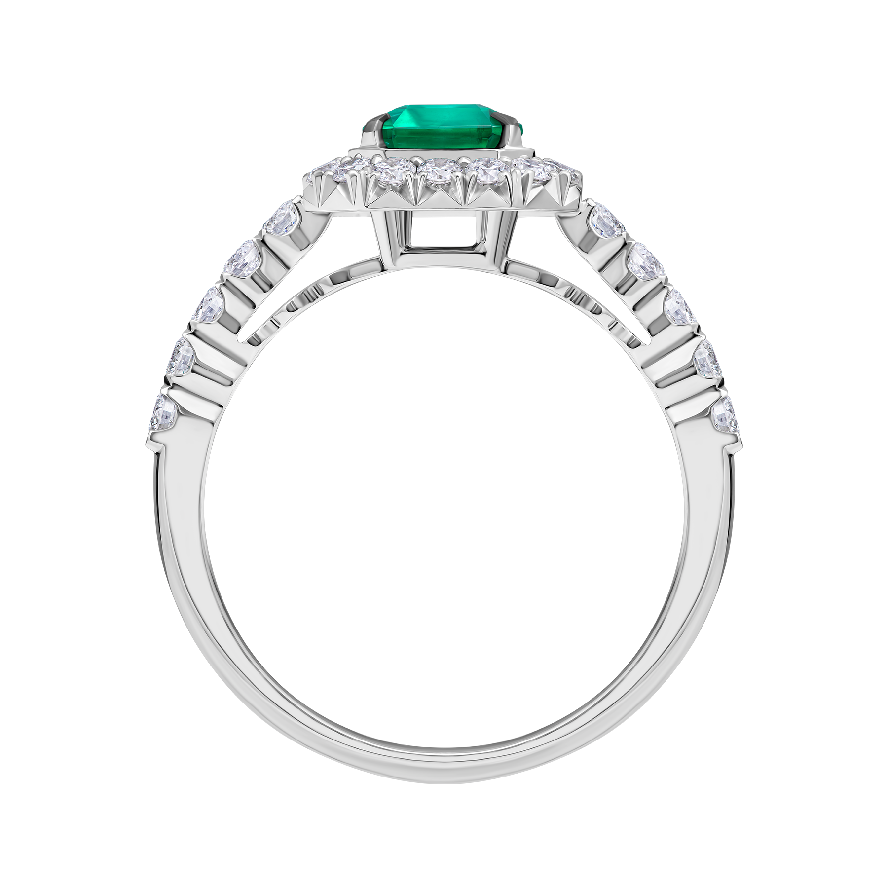 Кольцо с изумрудом и бриллиантами, белое золото