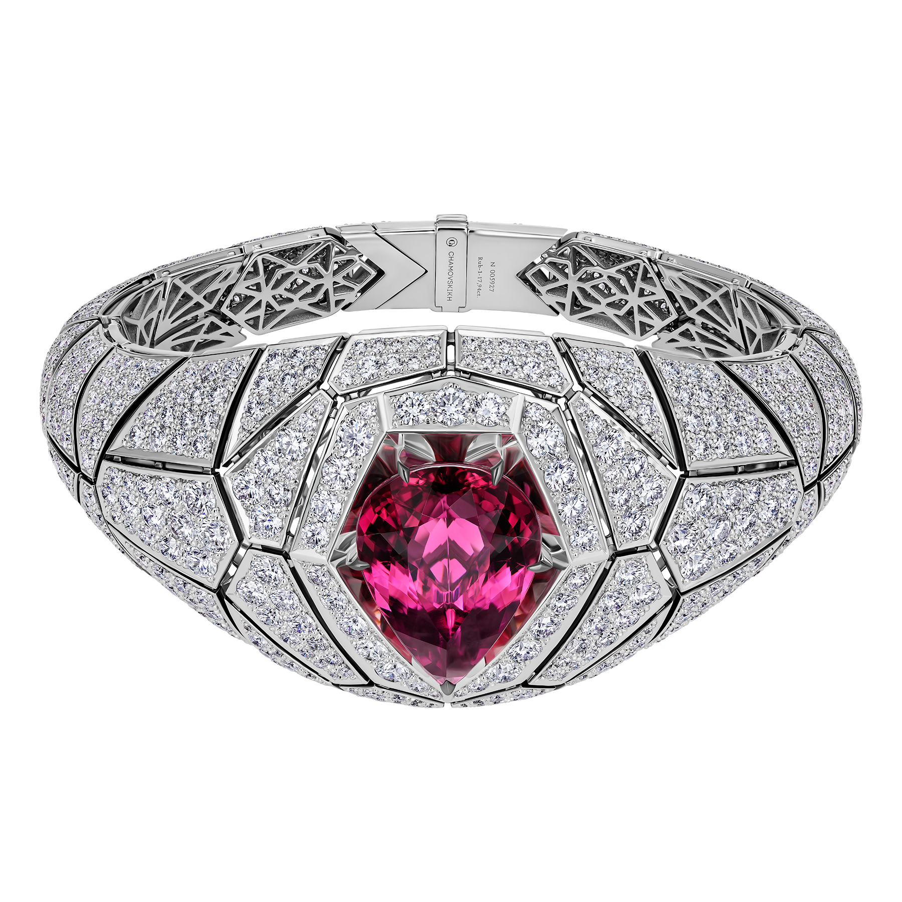 Браслет с турмалином рубеллитом и бриллиантами, белое золото