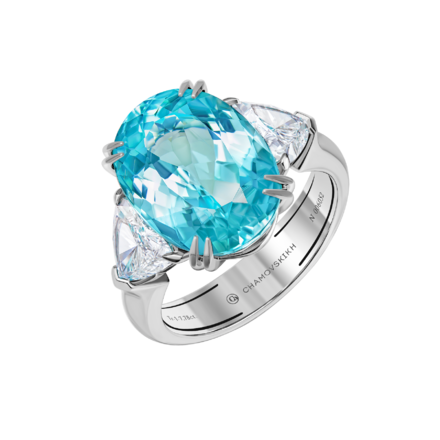 Кольцо с турмалином параибой и бриллиантами, белое золото 1