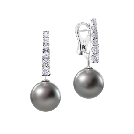 Серьги с пепельным жемчугом и бриллиантами, белое золото 1