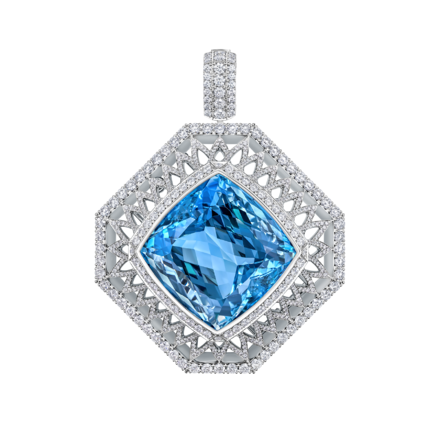 Брошь с аквамарином и бриллиантами, белое золото 1