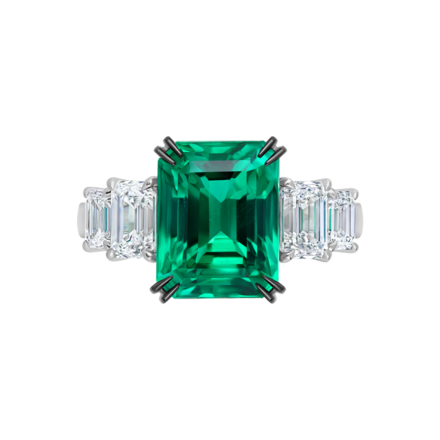Кольцо с изумрудом и бриллиантами, белое золото 2