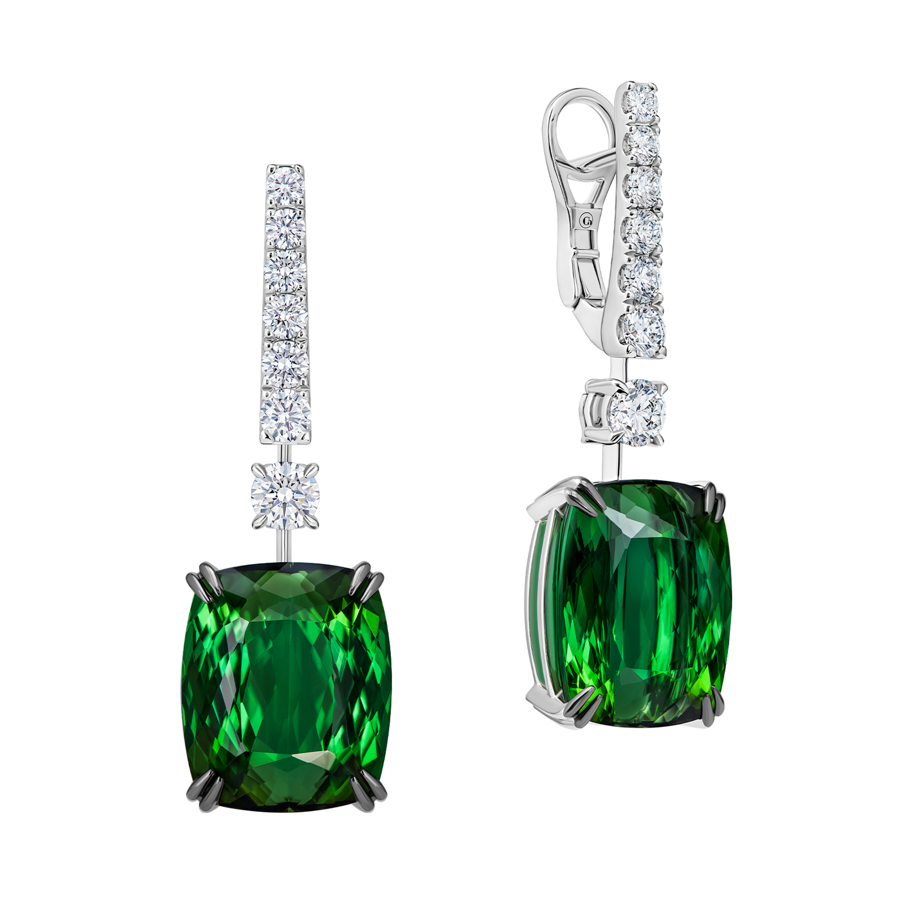 Серьги с турмалинами верделитами и бриллиантами, белое золото