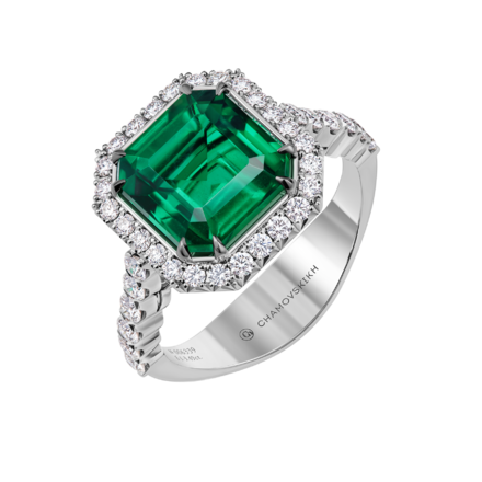 Кольцо с изумрудом и бриллиантами, белое золото 1
