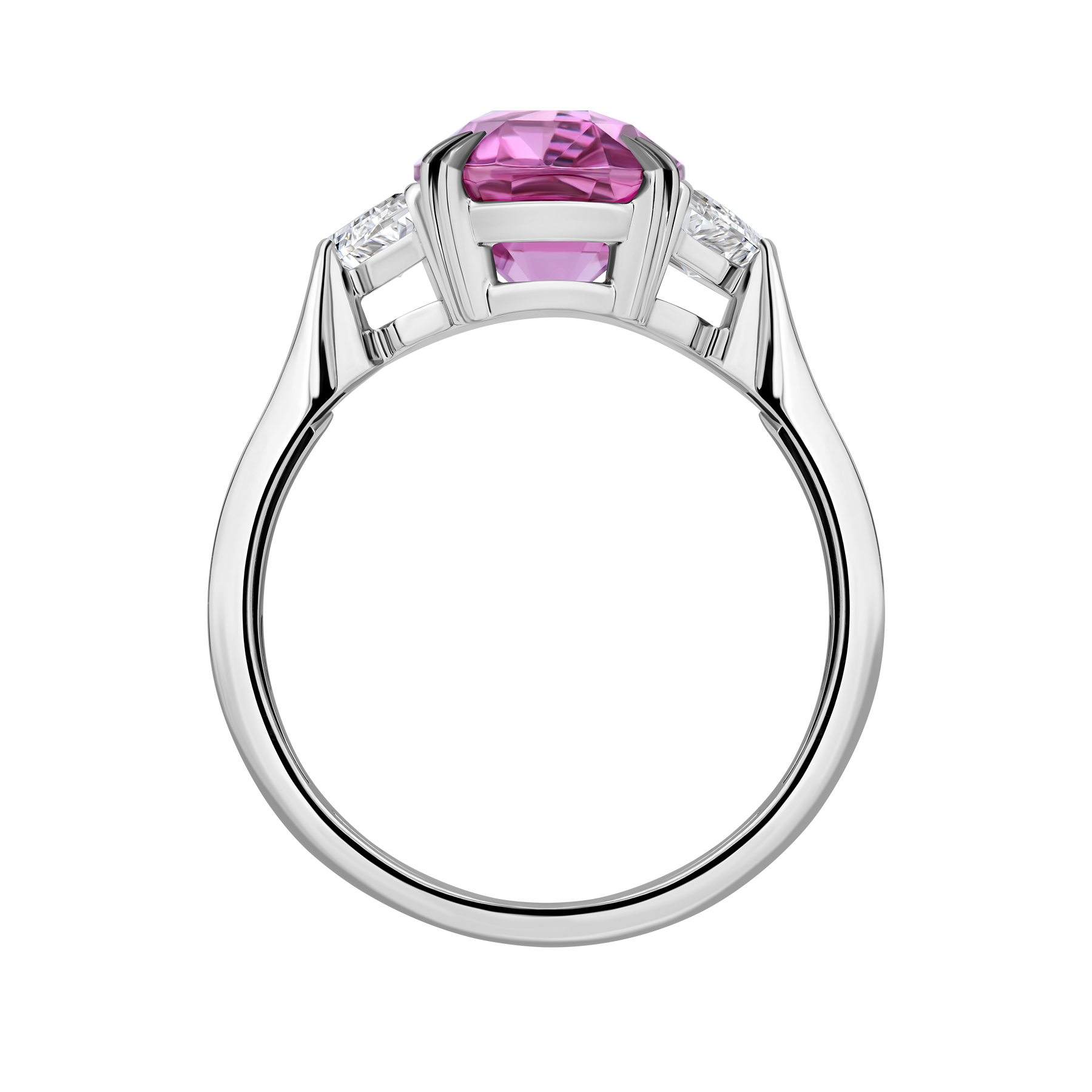 Кольцо с розовым сапфиром и бриллиантами, белое золото