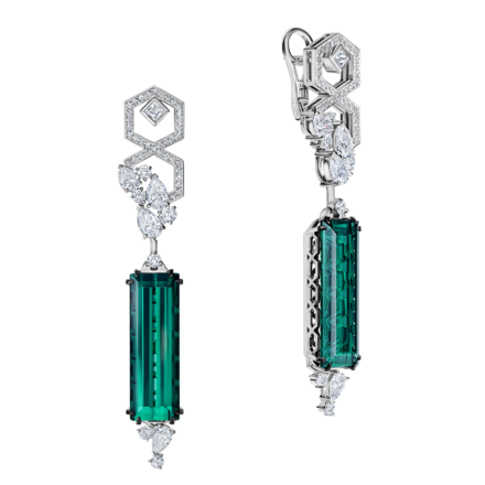 Серьги с верделитами и бриллиантами, белое золото 1