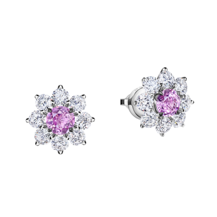 Пусеты с розовыми сапфирами и бриллиантами, белое золото 1