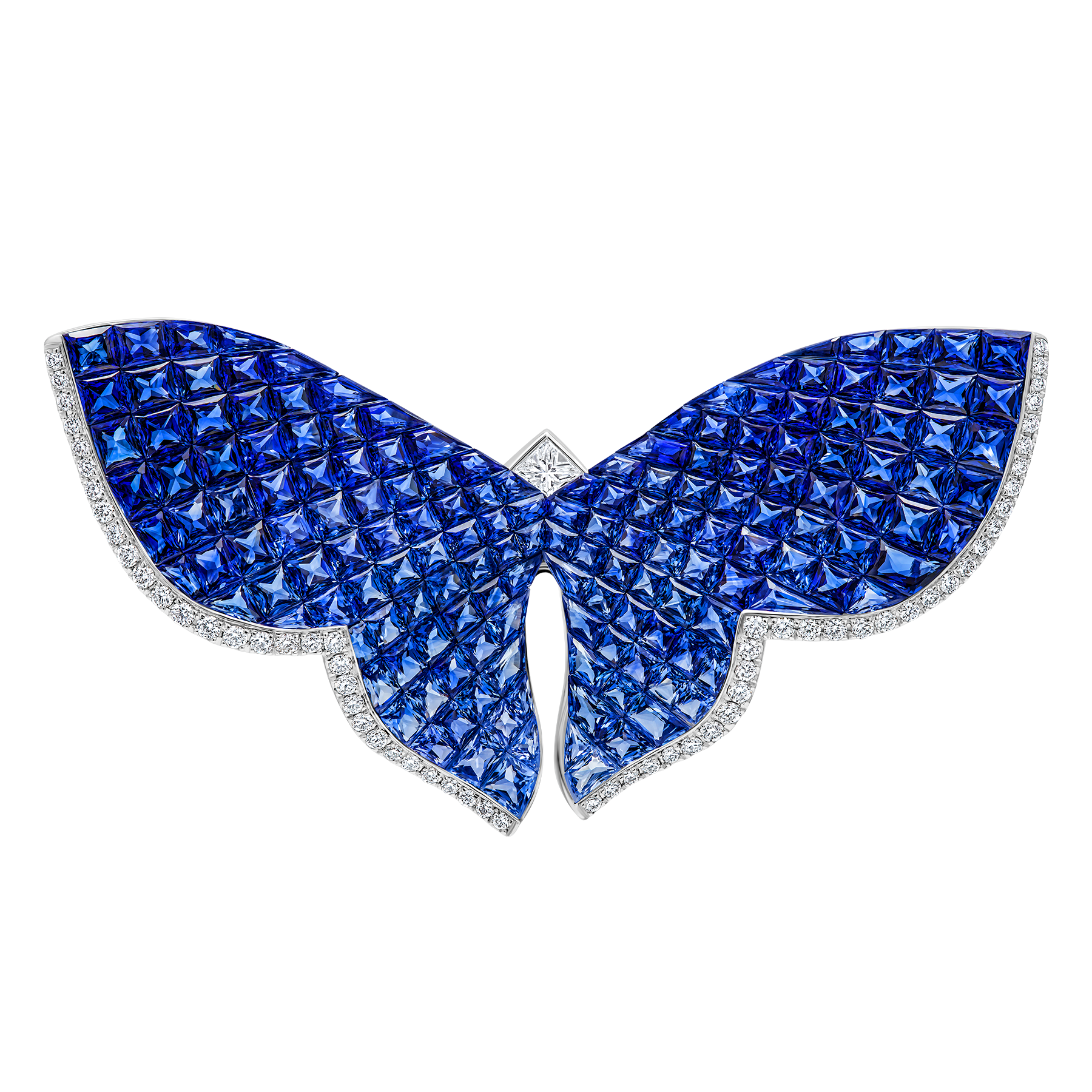 Брошь с сапфирами и бриллиантами, белое золото