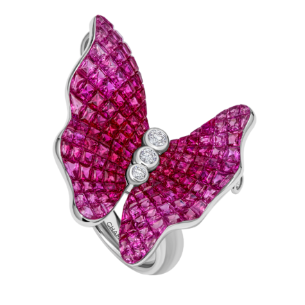 Кольцо с рубинами, розовыми сапфирами и бриллиантами, белое золото 1