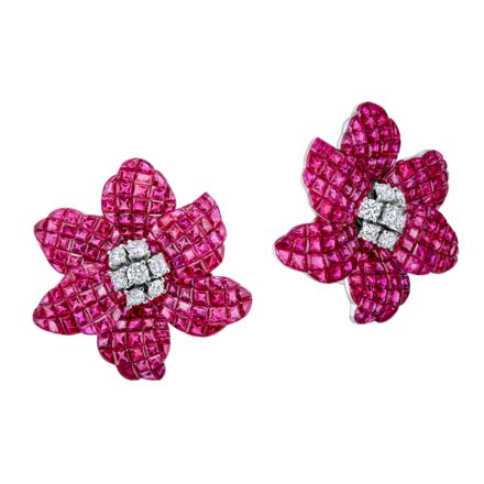 Серьги с рубинами и бриллиантами, белое золото 1