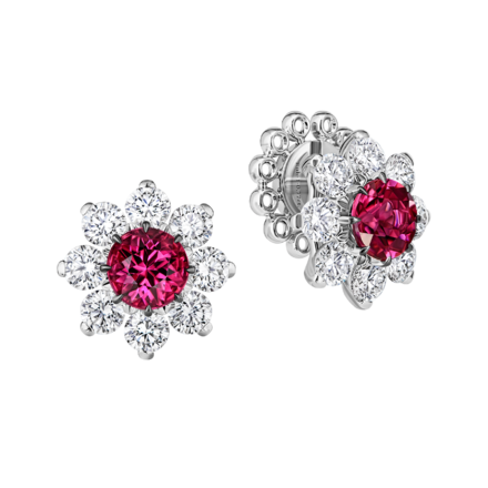 Пусеты с турмалинами рубеллитами и бриллиантами, белое золото 1