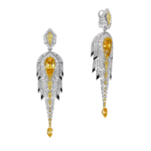 Серьги с желтыми сапфирами и бриллиантами, белое золото, н. керамика