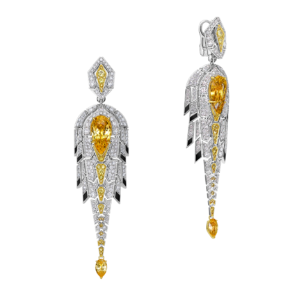 Серьги с желтыми сапфирами и бриллиантами, белое золото, н. керамика 1