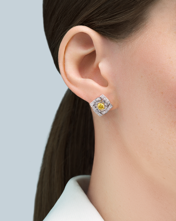 Пусеты с желтыми сапфирами и бриллиантами, белое золото 2