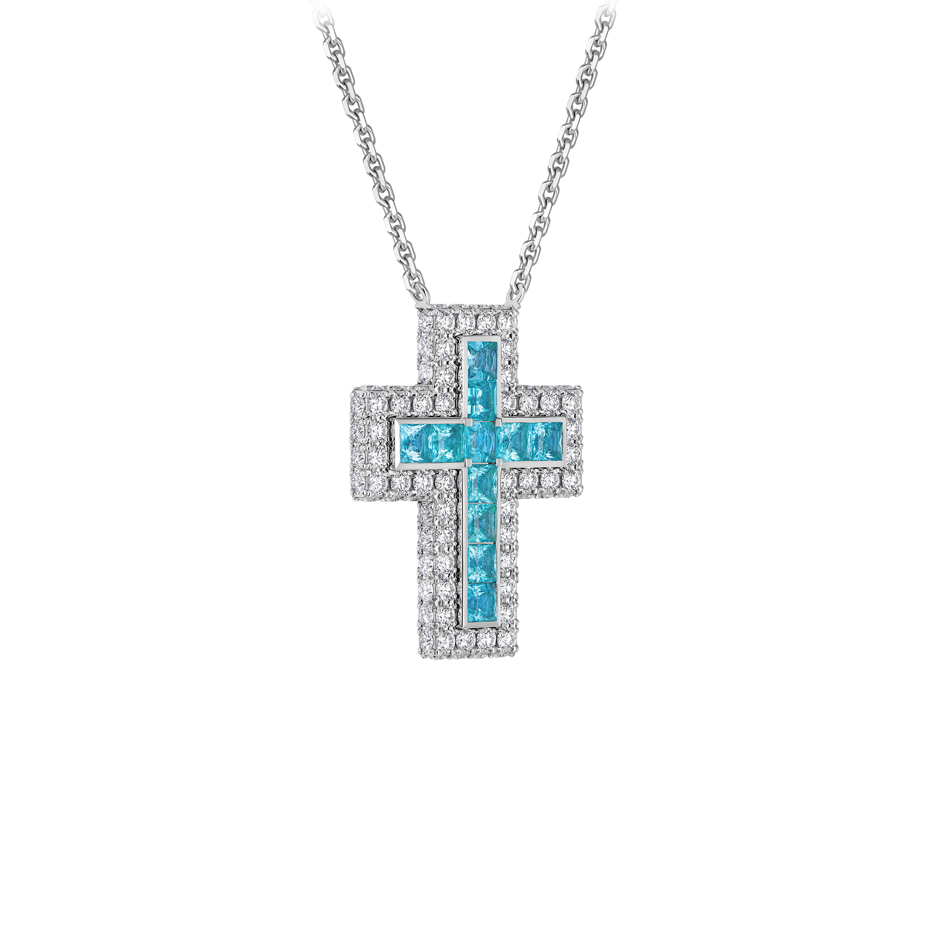 Колье с турмалином параиба и бриллиантами, белое золото