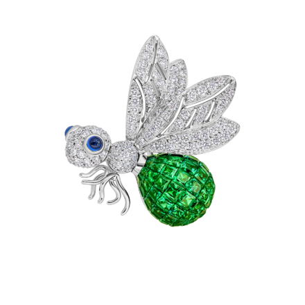 Брошь с тсаворитами и бриллиантами, белое золото 1