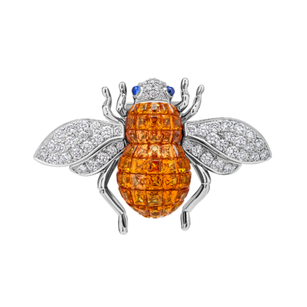 Брошь с цветными сапфирами и бриллиантами, белое золото 1