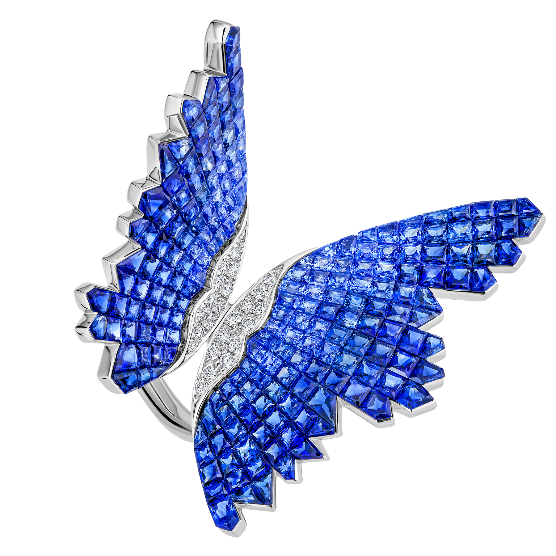 Кольцо с сапфирами и бриллиантами, белое золото