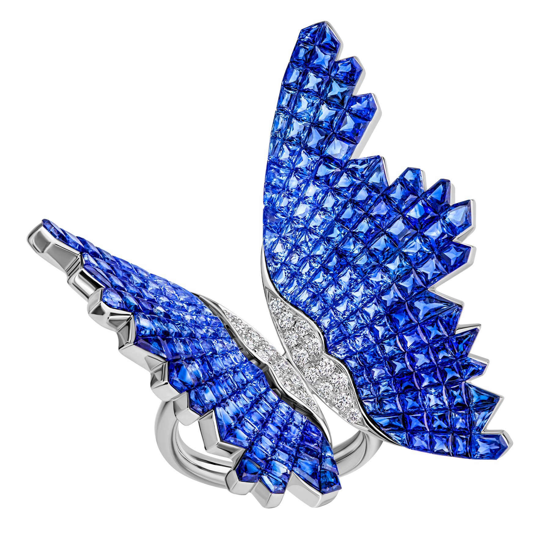 Кольцо с сапфирами и бриллиантами, белое золото