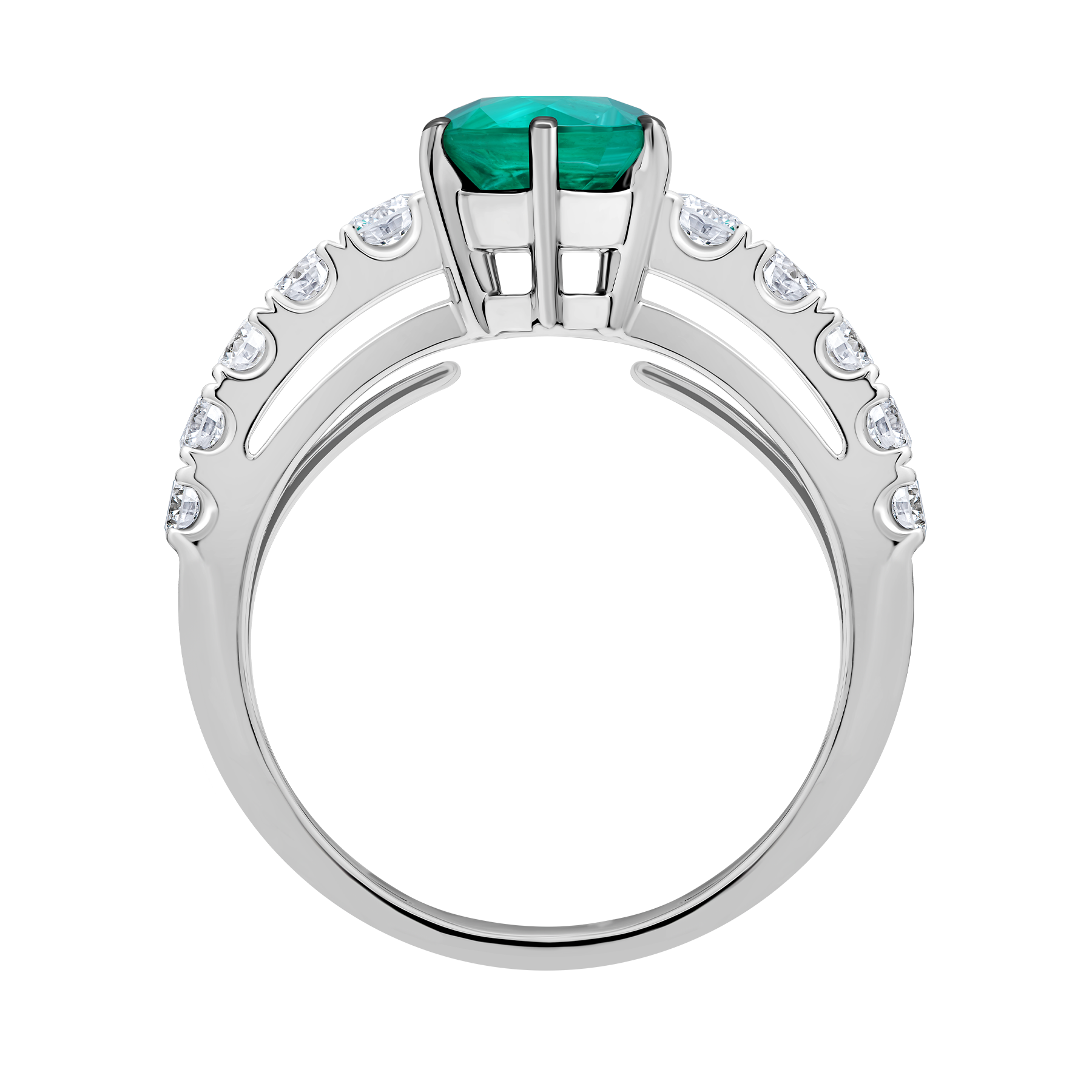 Кольцо с изумрудом и бриллиантами, белое золото