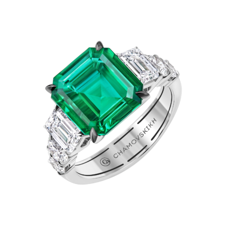 Кольцо с изумрудом и бриллиантами, белое золото 1