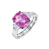 Кольцо с розовым сапфиром и бриллиантами, белое золото