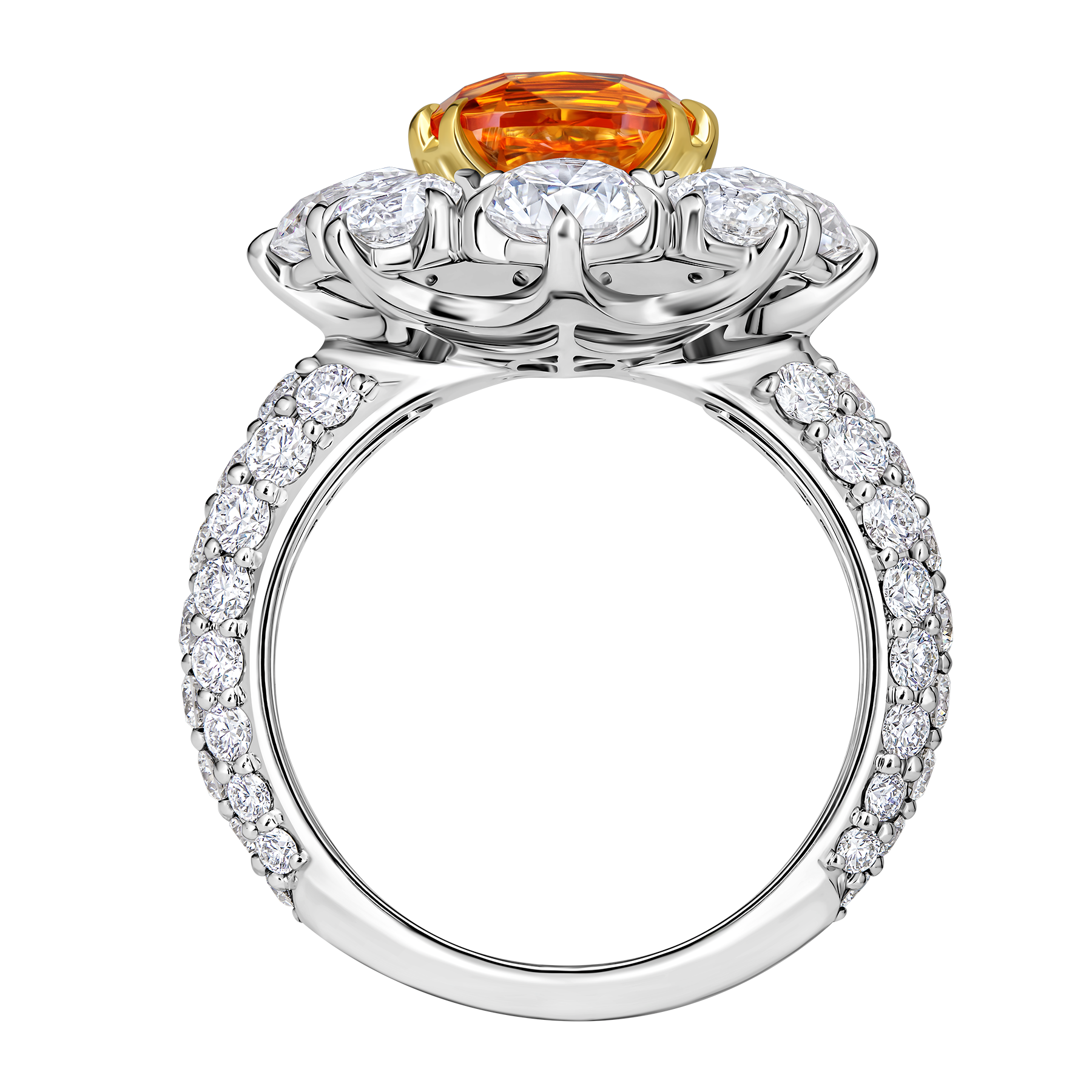 Кольцо со спессартином и бриллиантами, белое золото