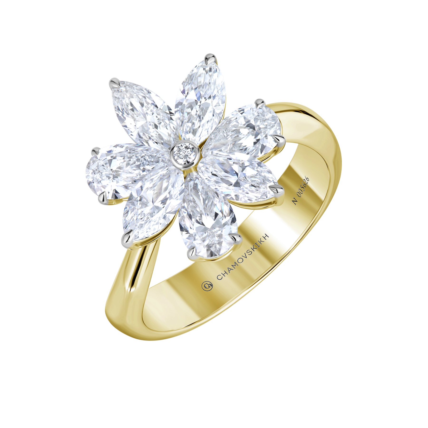 Кольцо с бриллиантами, желтое золото