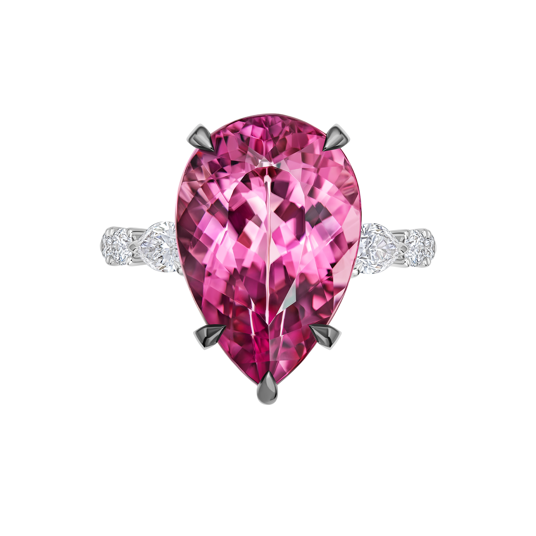 Кольцо с турмалином рубеллитом и бриллиантами, белое золото