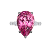 Кольцо с турмалином рубеллитом и бриллиантами, белое золото