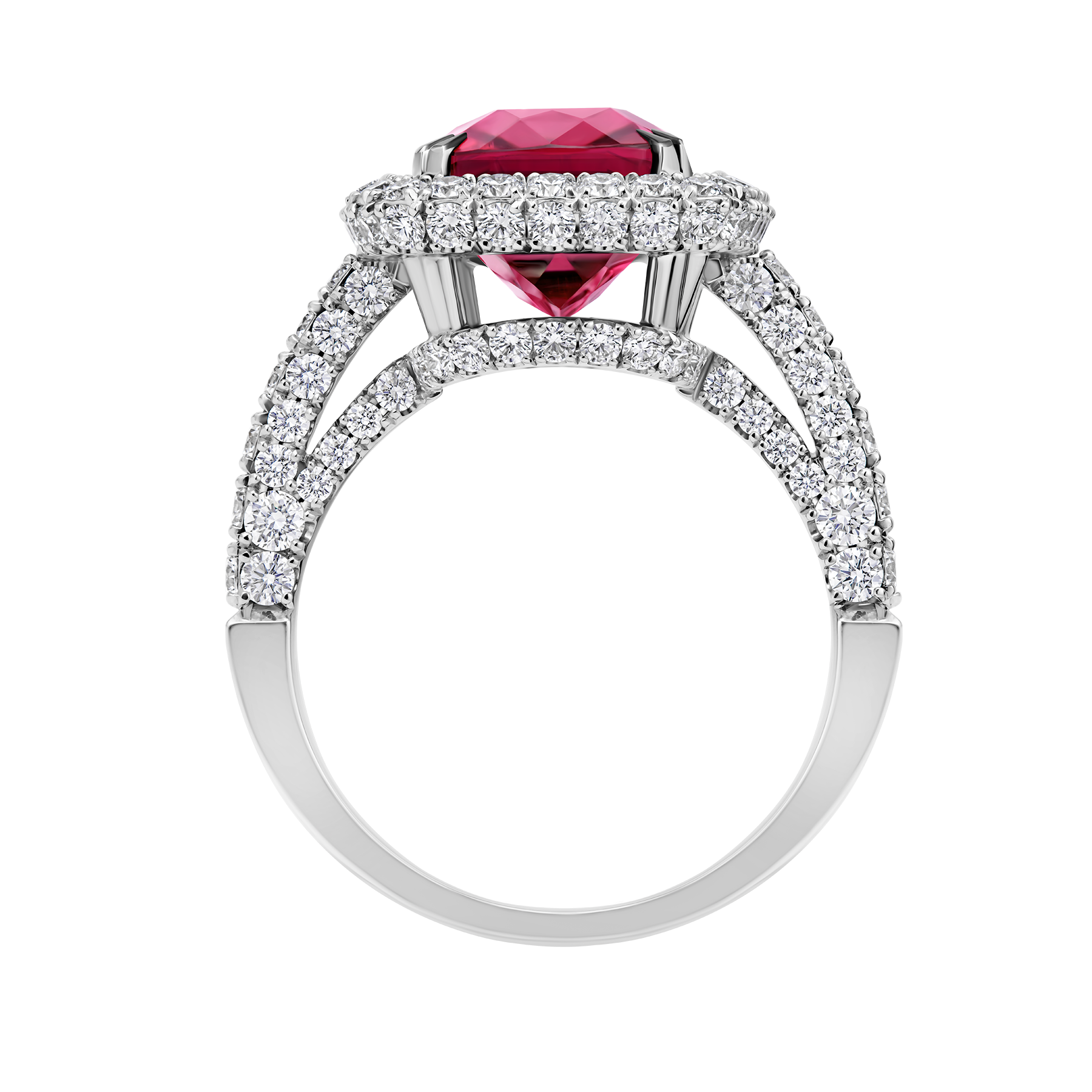 Кольцо с турмалином рубеллитом и бриллиантами, белое золото