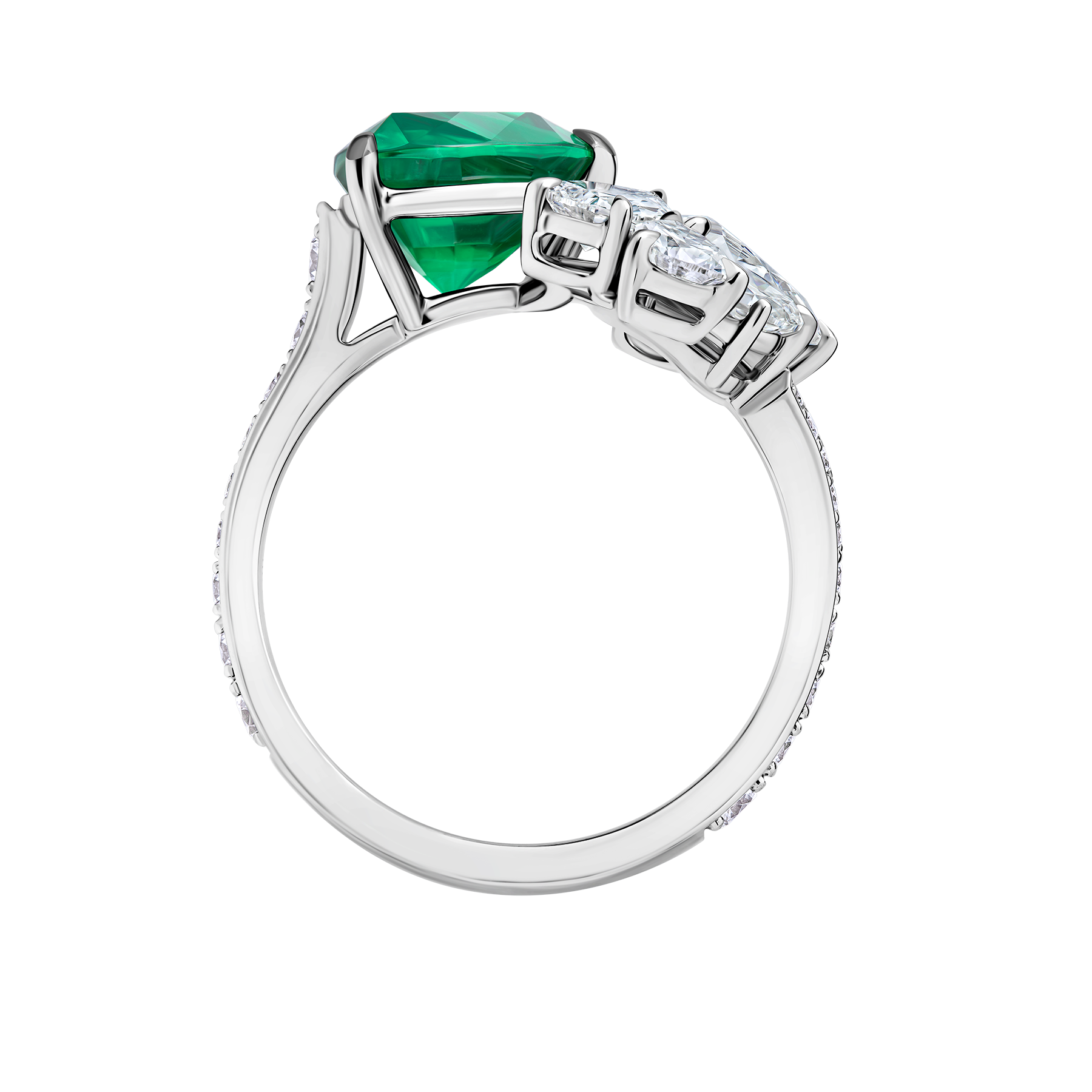 Кольцо с изумрудом и бриллиантами, белое золото
