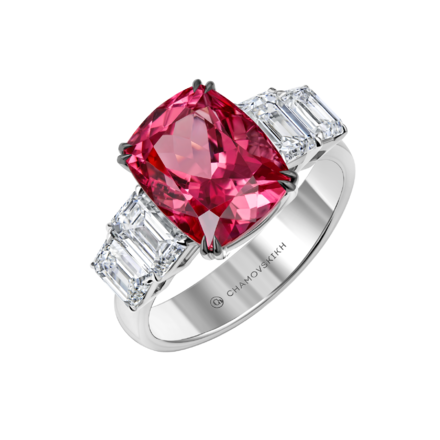 Кольцо со шпинелью и бриллиантами, белое золото 1