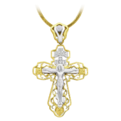 Подвес крест с бриллиантами, желтое и белое золото