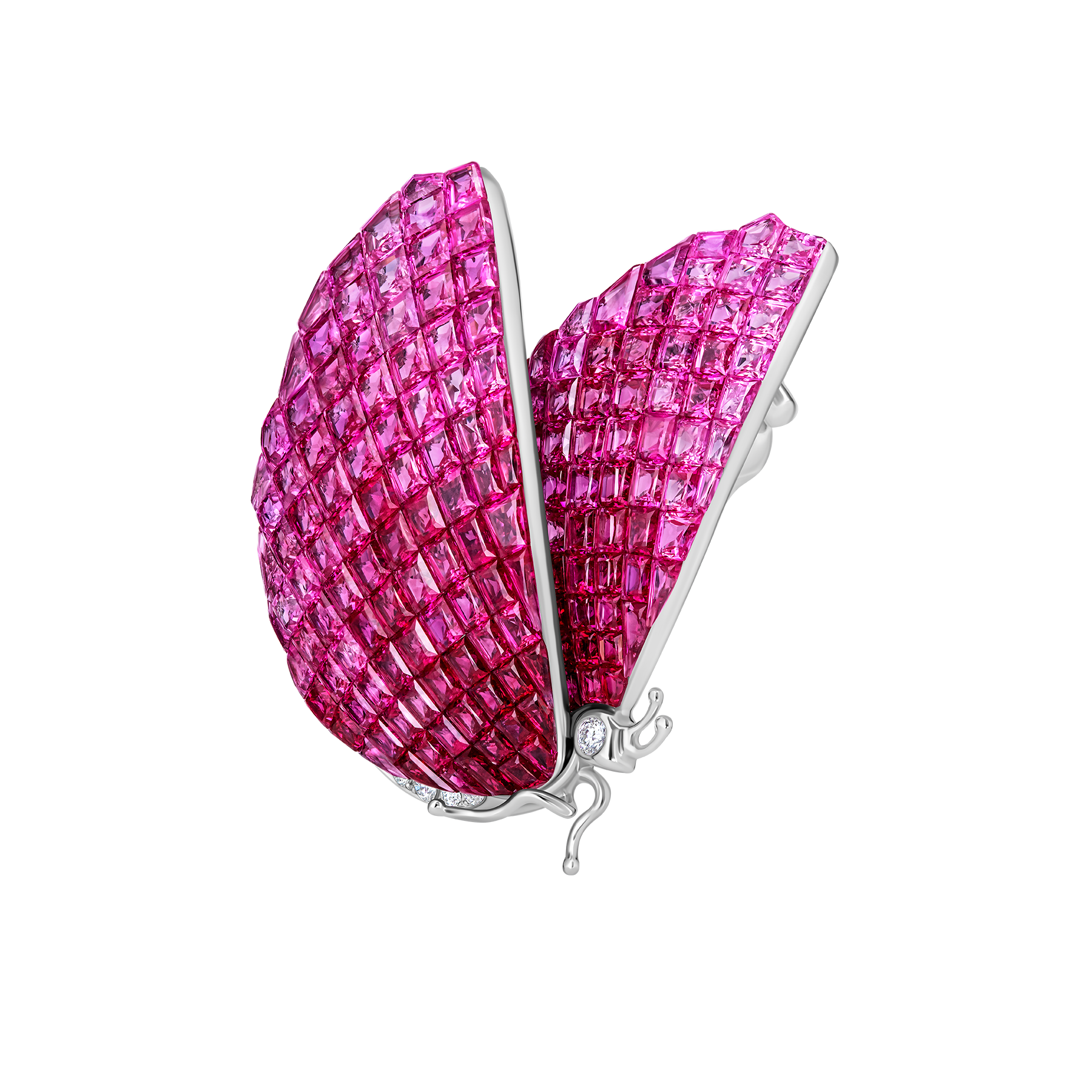 Брошь с рубинами и бриллиантами, белое золото