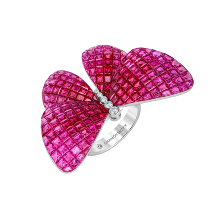 Кольцо с рубинами и бриллиантами, белое золото 1