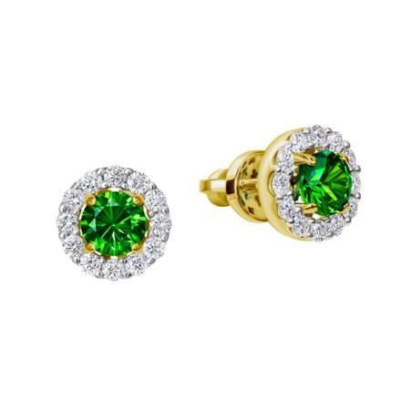 Пусеты с демантоидами и бриллиантами, желтое золото 1