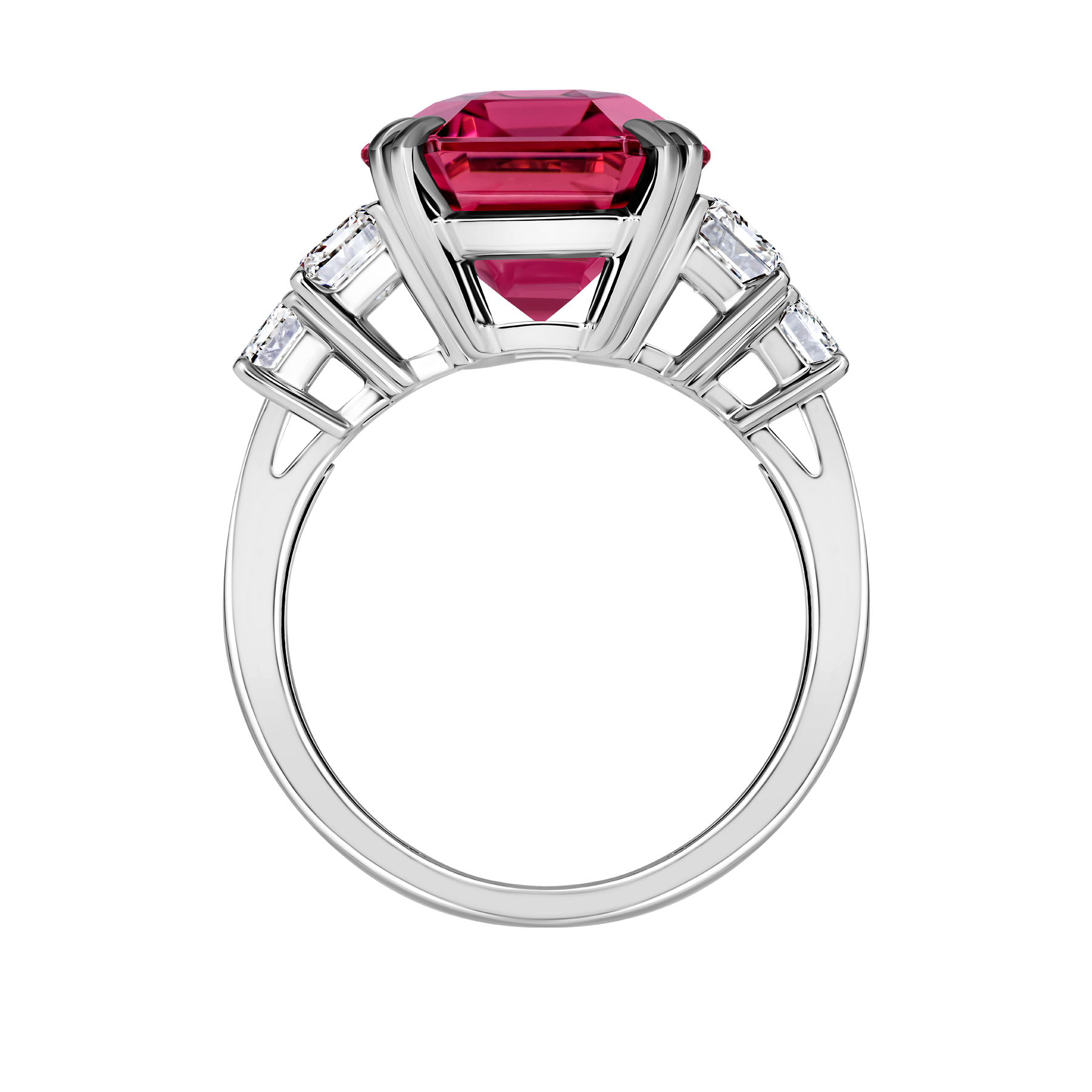 Кольцо с турмалином рубеллитом и бриллиантами, белое золото