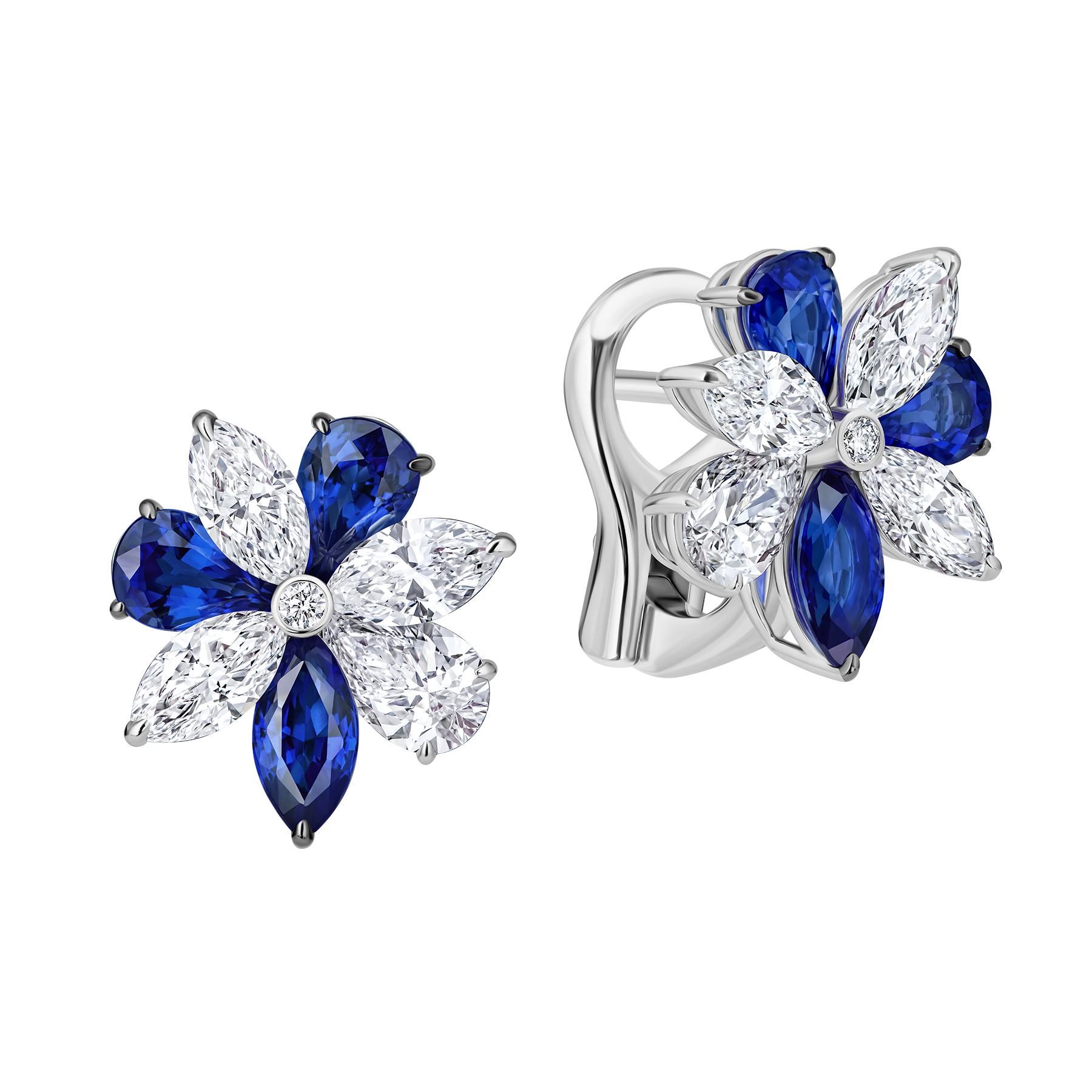 Серьги с сапфирами и бриллиантами, белое золото