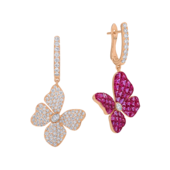 Серьги с рубинами и бриллиантами, розовое золото