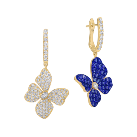 Серьги с сапфирами и бриллиантами, желтое золото 1